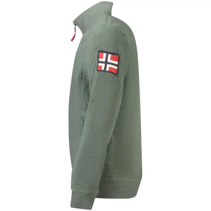 Olivengrøn fleece jakke med norsk flag patch, spar 30-70% på mode