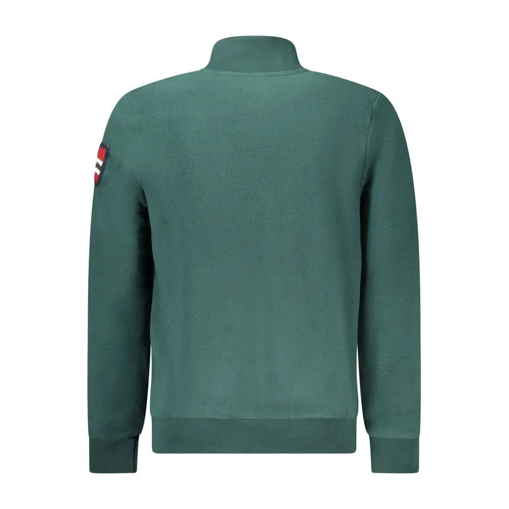 Mørkegrøn langærmet lynlåsjakke i verde polyester herre sweatshirt med høj krave og norsk patch