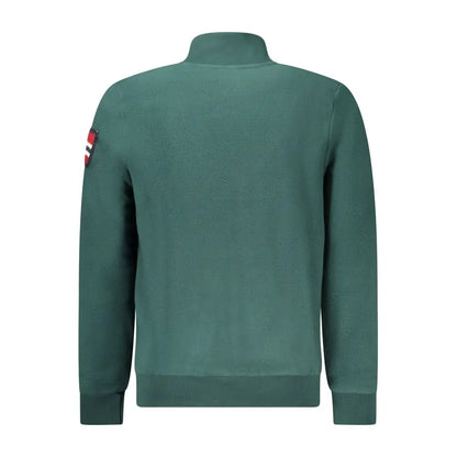 Mørkegrøn langærmet lynlåsjakke i verde polyester herre sweatshirt med høj krave og norsk patch
