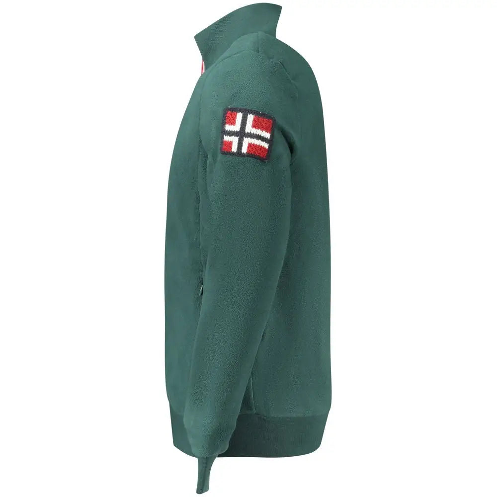 Mørkegrøn polyester herre sweatshirt med norsk flag på ærmet