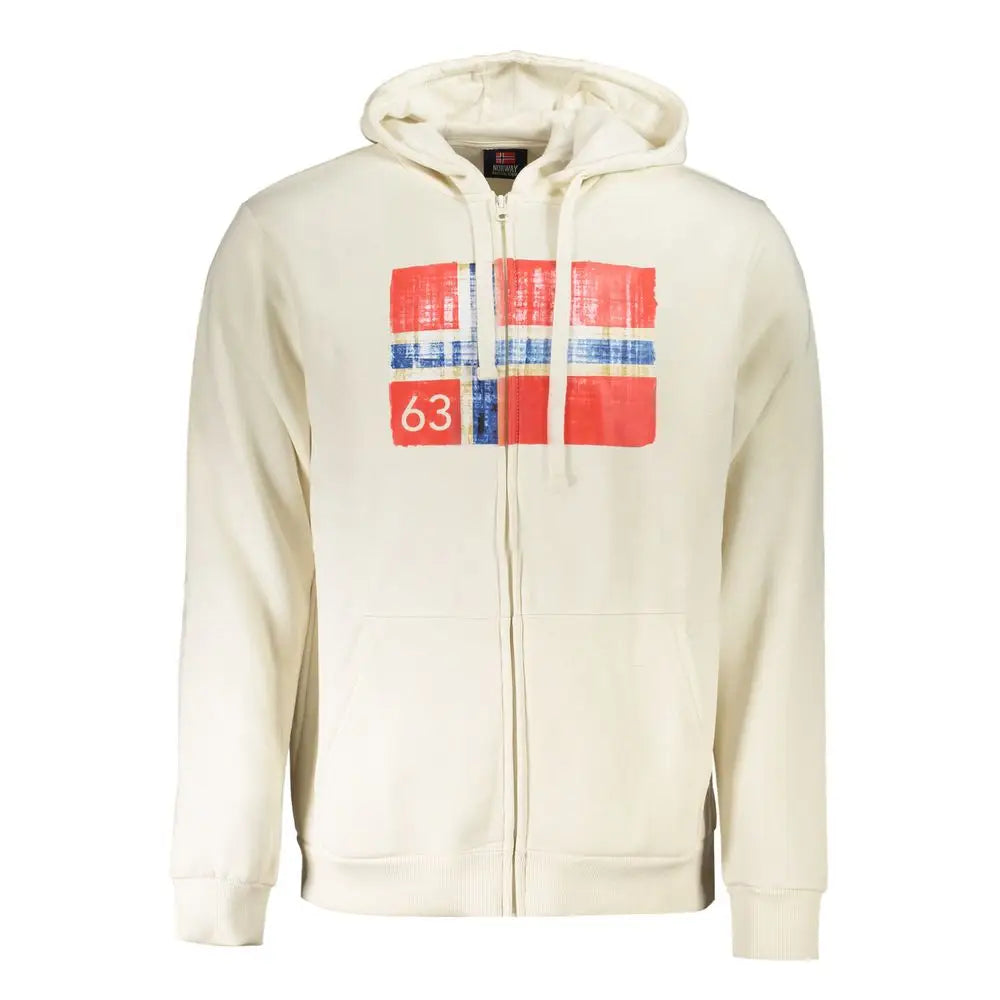Creamfarvet Norway 1963 hoodie med norsk flag-motiv og 63