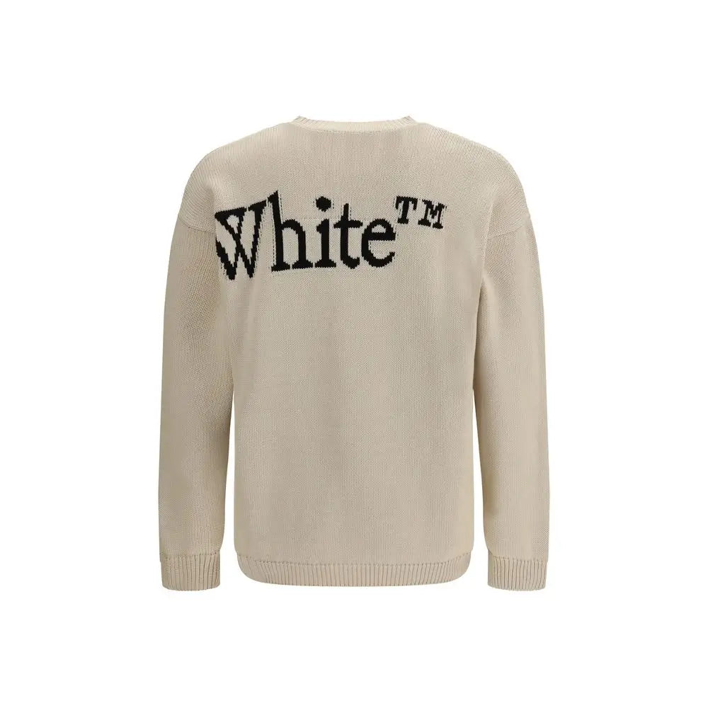 Off-White bløde beige sweatshirt med sort-hvid logo på ryggen