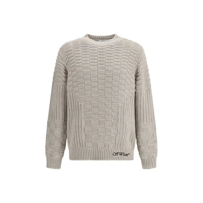 Off-white beige cotton sweatshirt med ternet checkermønster og ribbets manchetter