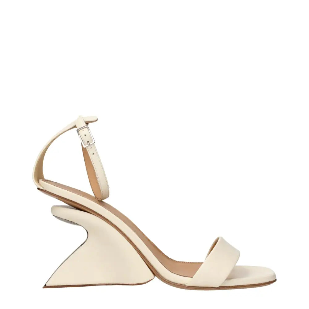 Off-White Beige Leather Platforms