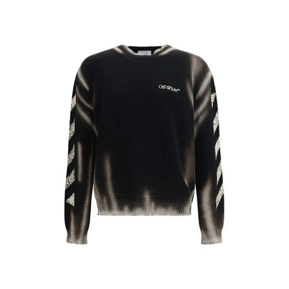 Off-white black cotton sweatshirt med gradient fade til grå og hvide diagonale striber på ærmerne