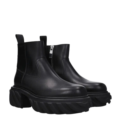 Off-White Black Leather Ankle Boots