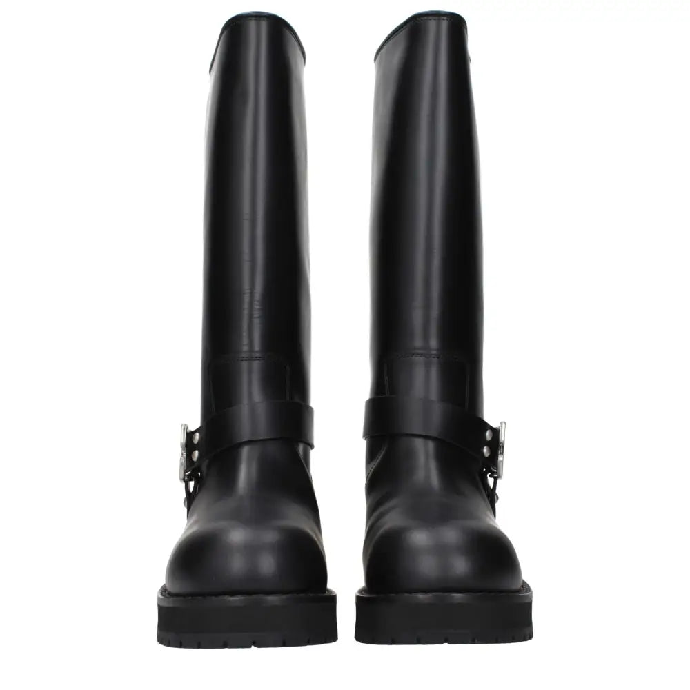 Off-White Black Leather Flat Boots