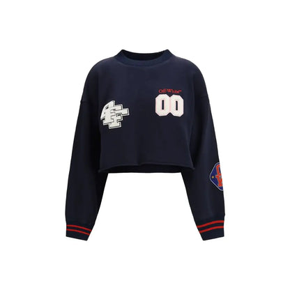 Off-White blå bomuldssweatshirt med patches og striber – spar 30-70%