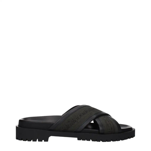 Off-White Green Fabric Flat Sandals