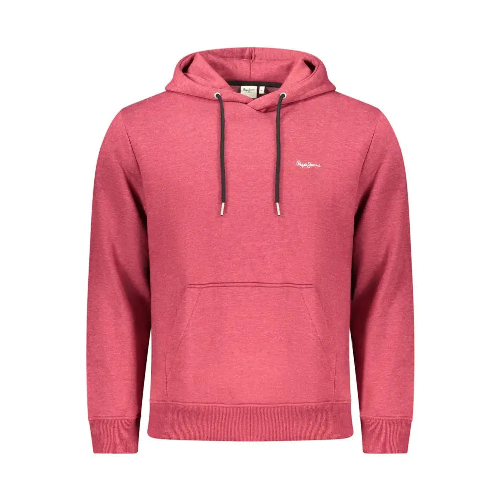 Pepe jeans rød polyester herre sweatshirt i pink heathered bomuld med sort snor og hvid logo