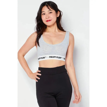 Lys grå Philipp Plein cropped tank top med hvid logo