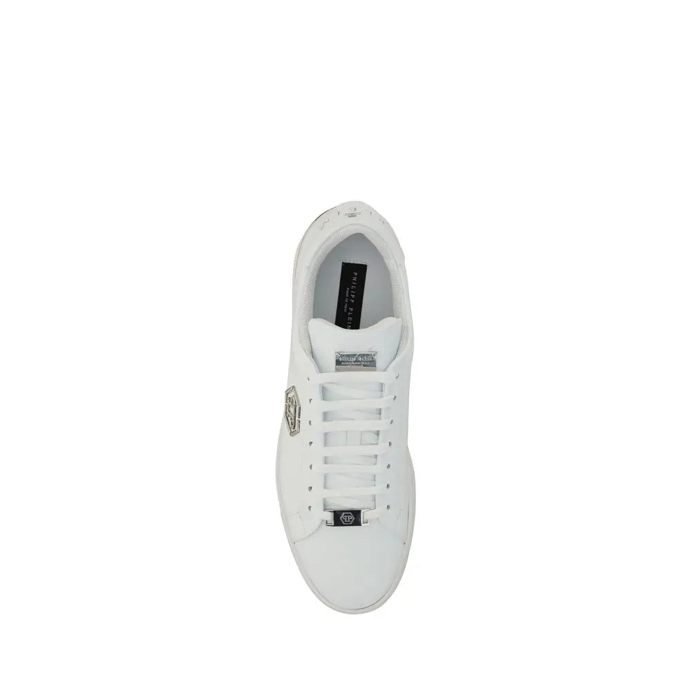 Philipp Plein white leather low top sneakers with silver accents