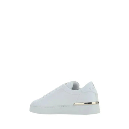 Philipp Plein white leather low-top sneaker with gold heel accent