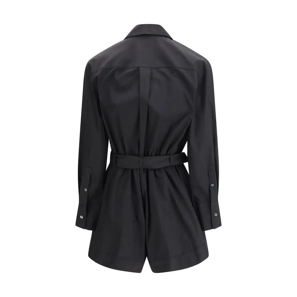 Pinko sort sort jumpsuit i sort bomuld med sort belte, lange ærmer og knapede manchetter