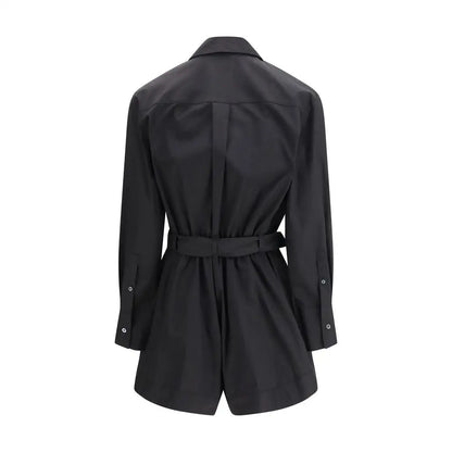 Pinko sort sort jumpsuit i sort bomuld med sort belte, lange ærmer og knapede manchetter