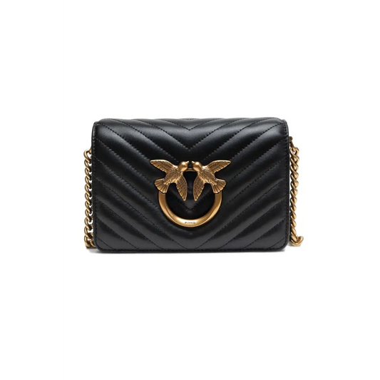 PINKO Black Leather Love Click Mini Shoulder Bag - Skuldertasker