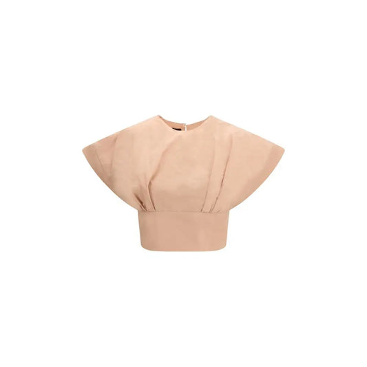 PINKO multicolor polyester top med beige cropped overdel, puffede ærmer og rynket liv