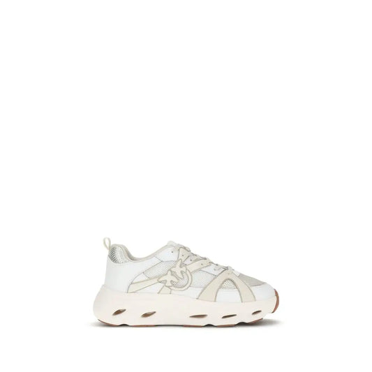 Hvide og beige chunky Pinko Pink Sneakers med mesh og læderoverdel og stemplet logo