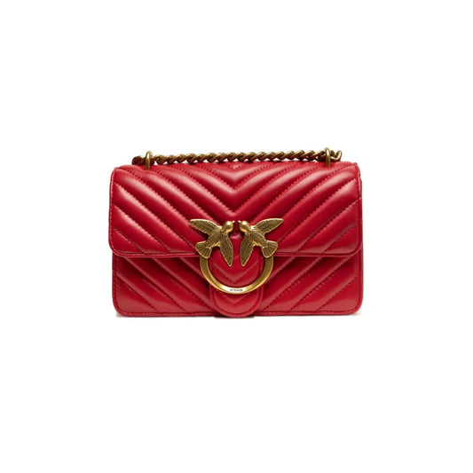 PINKO Red Leather Love One Mini Shoulder Bag