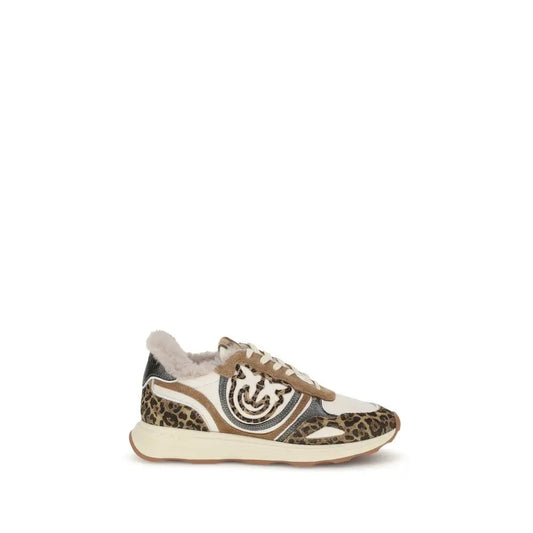 PINKO Zoe leopard sneakers i beige med hvid midsole og outlet mærkevarer