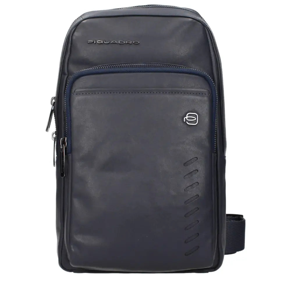 Sort Piquadro Blue læder crossbody taske i sort med navy lynlåse