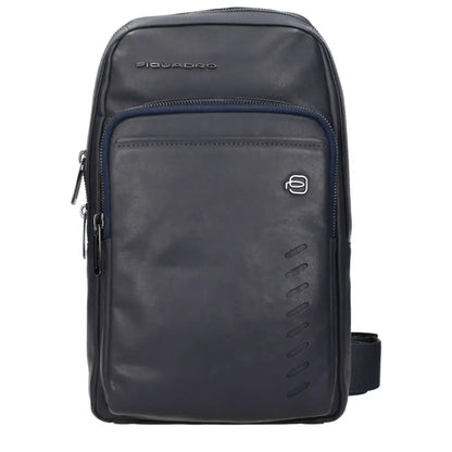 Sort Piquadro Blue læder crossbody taske i sort med navy lynlåse