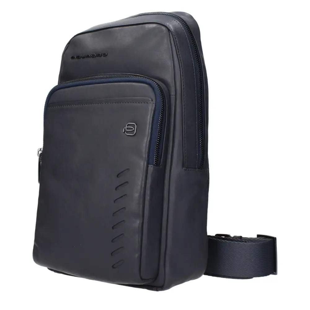 Piquadro Blue læder crossbody taske i mørk marine med justerbar rem