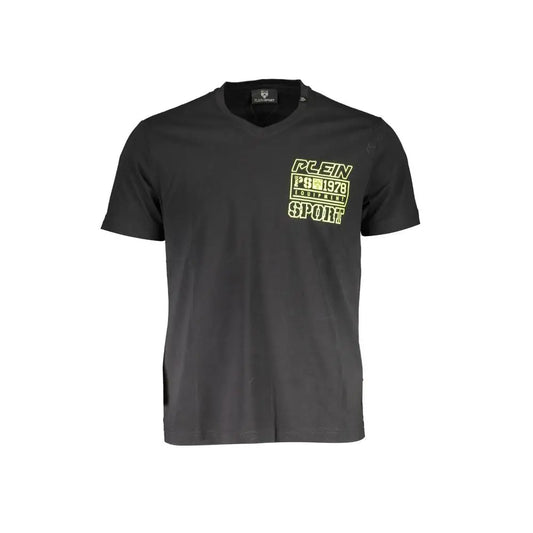 Plein Sport black cotton t-shirt med neon gul grafik på brystet