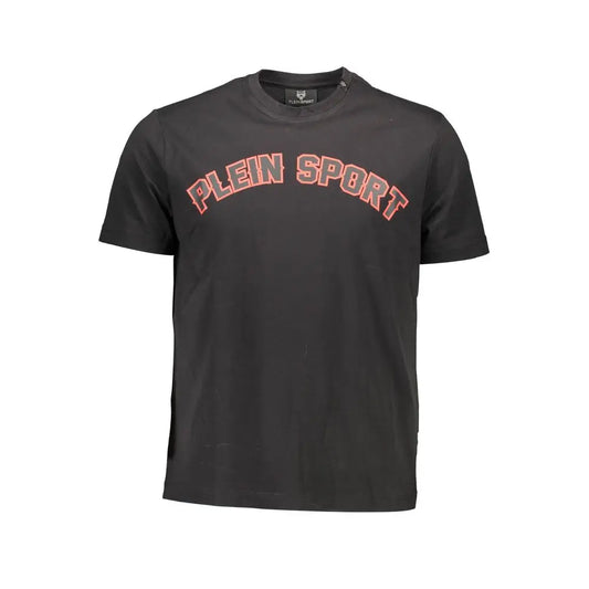 Plein Sport black cotton t-shirt med orange buede skrift på brystet