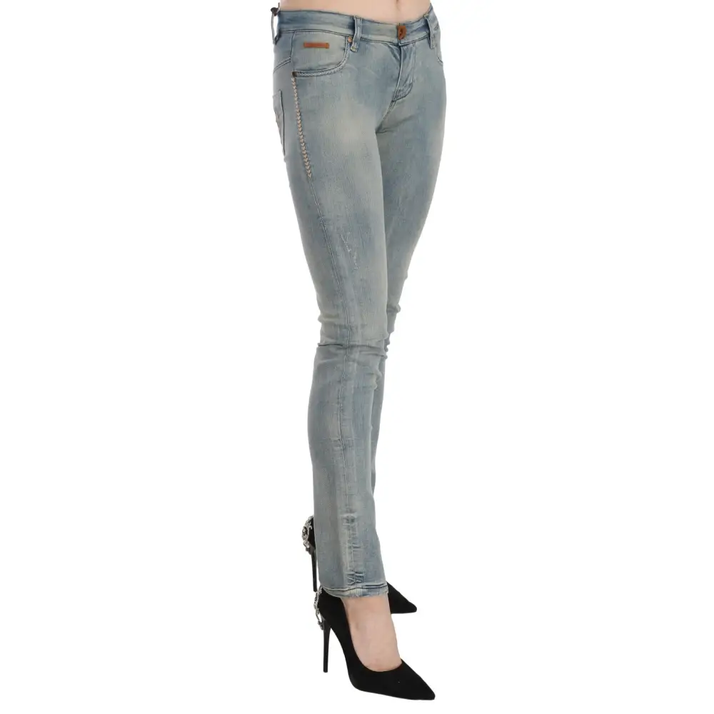 PLEIN SUD Light Blue Washed Mid Waist Skinny Denim Jeans - Jeans