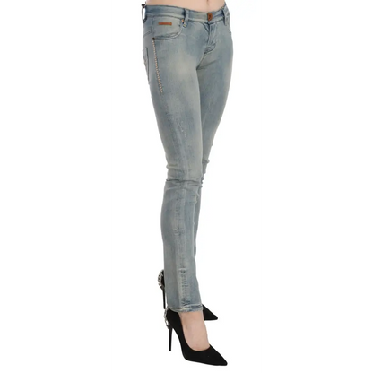 PLEIN SUD Light Blue Washed Mid Waist Skinny Denim Jeans - Jeans