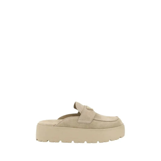 Prada beige rubber mules i beige suede med platform sål