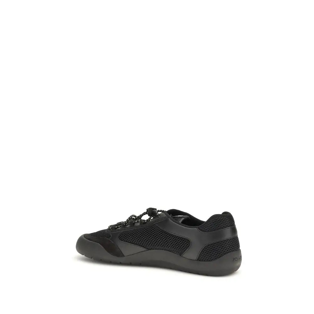 Prada black polyester athletic sneakers in sleek mesh and leather design