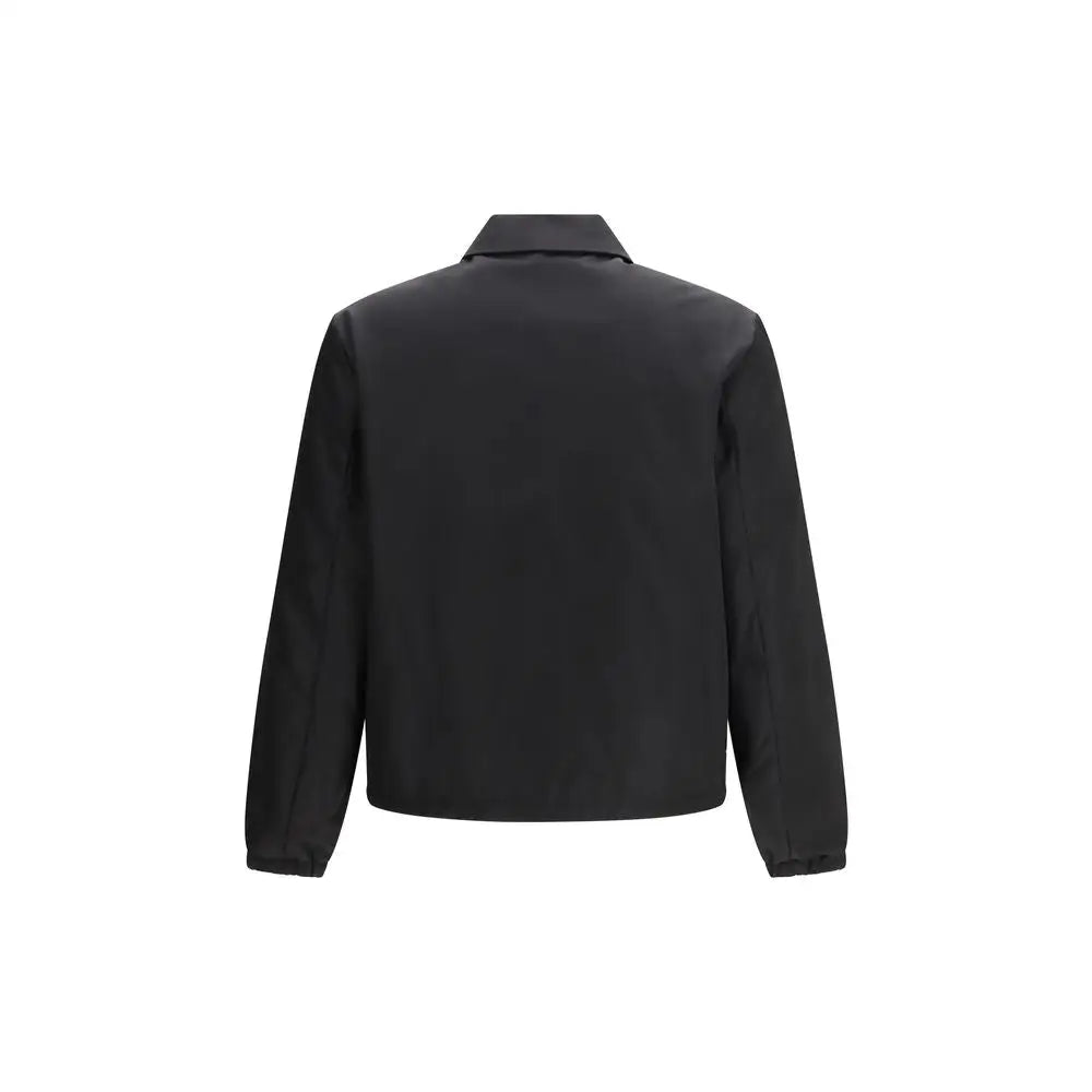 Prada black recycled polyamide coat med klassisk krave og elastiske manchetter