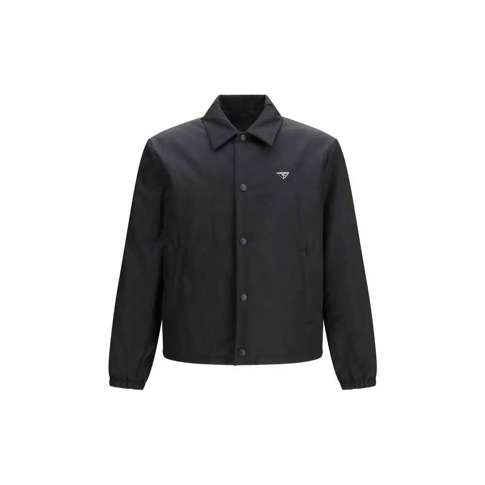 Prada black recycled polyamide coat with triangular logo