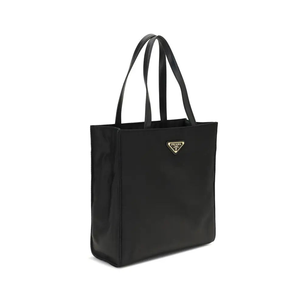 Prada black recycled polyamide shoulder bag with glossy nylon and gold logo