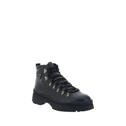 Prada Black Rubber Lace-Up Boots - Ankelstøvler