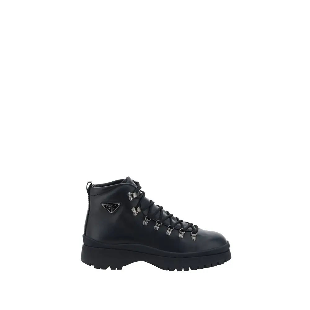 Prada Black Rubber Lace-Up Boots - Ankelstøvler