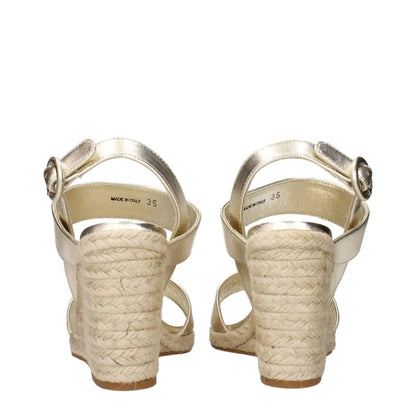Prada Gold Leather Wedges Sandals