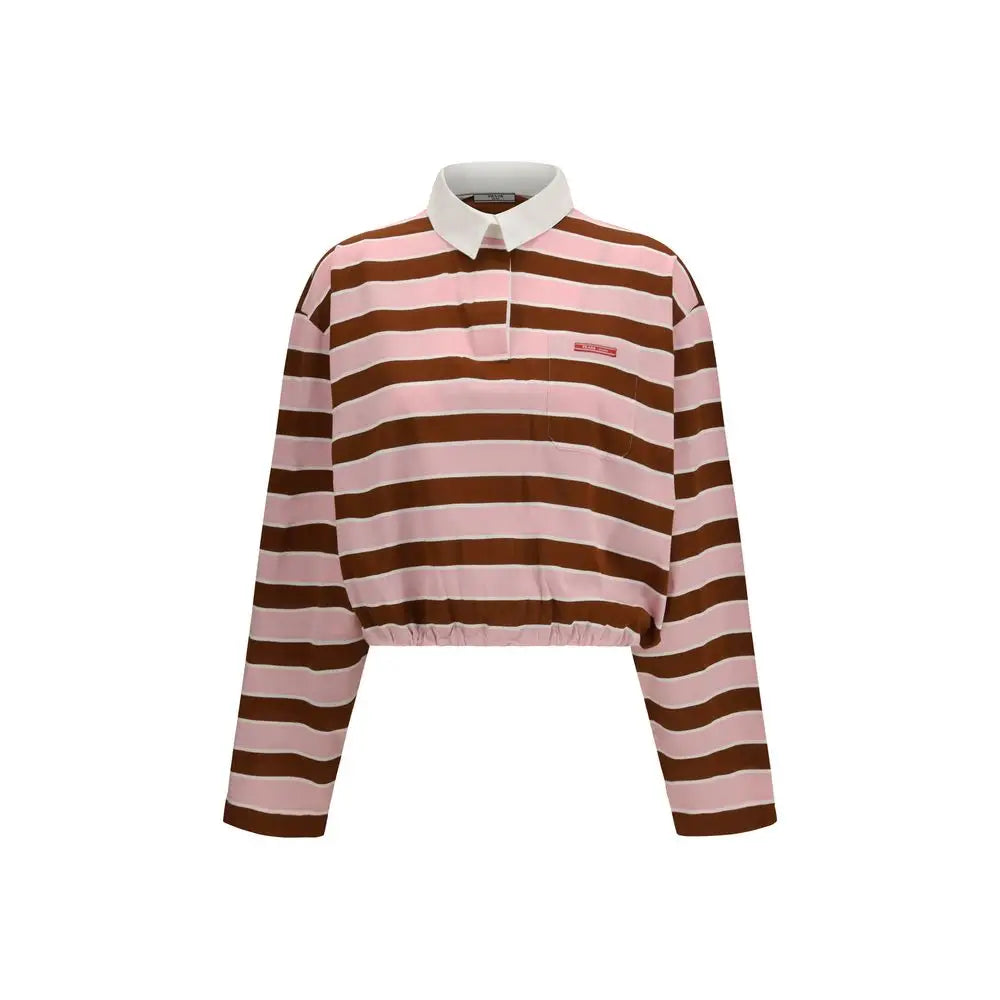 Prada multicolor cotton sportswear: pink og brun stribet polo med hvid krave