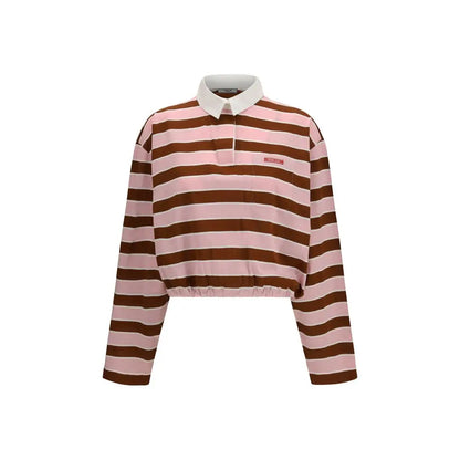 Prada multicolor cotton sportswear: pink og brun stribet polo med hvid krave