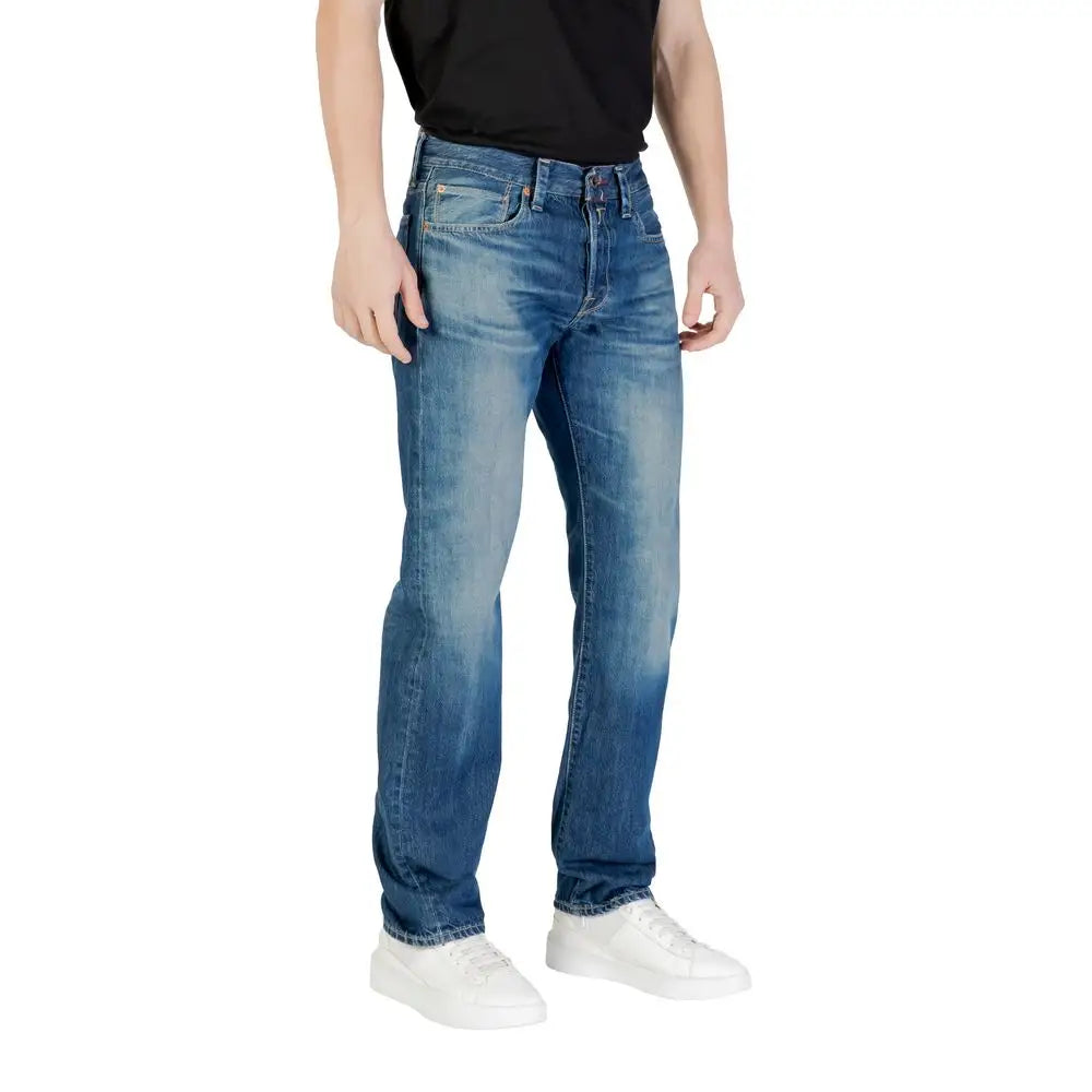 Replay blue cotton relaxed fit jeans med faded vask og klassisk femlommedesign