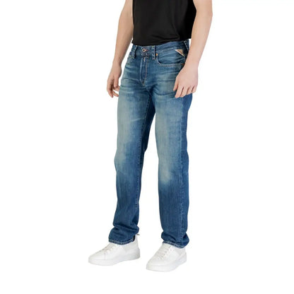 Replay Blue Cotton Relaxed Fit Jean med falmet vask og slid