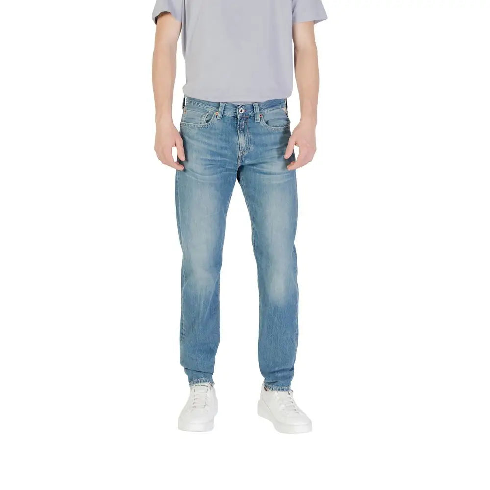 Replay blue cotton skinny jeans i lysvasket denim med straight-leg snit