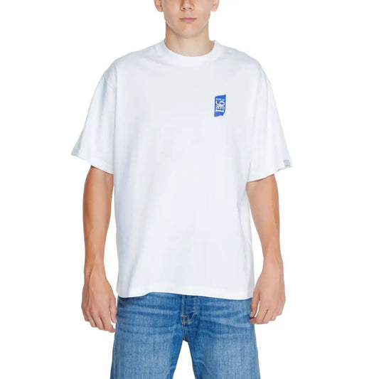 Hvid Replay t-shirt med blåt logo, 100% original outlet mærkevare