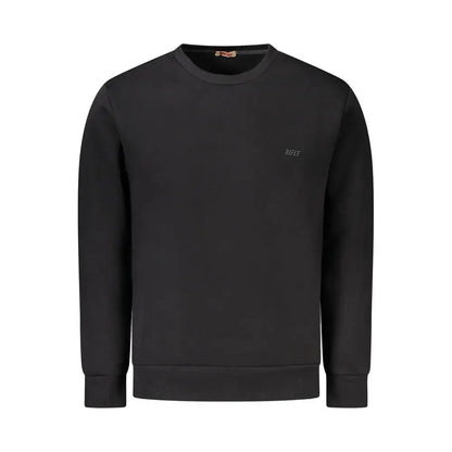 Sort svart crewneck sweatshirt med subtilt Ripel-broderi på venstre bryst