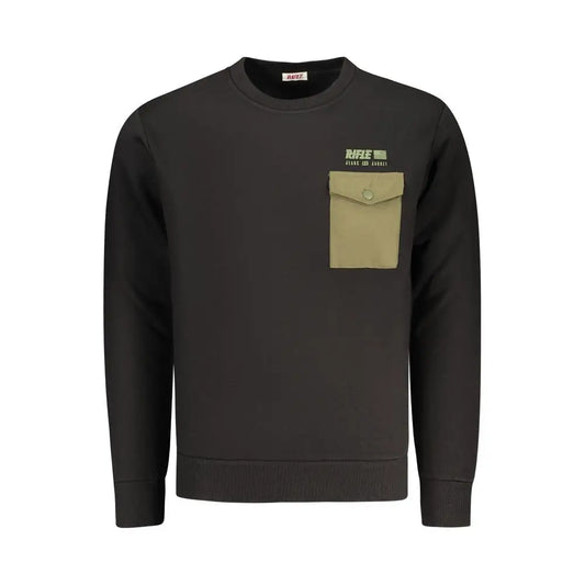 Sort rifle black cotton sweatshirt med khaki lomme og grønt mærke