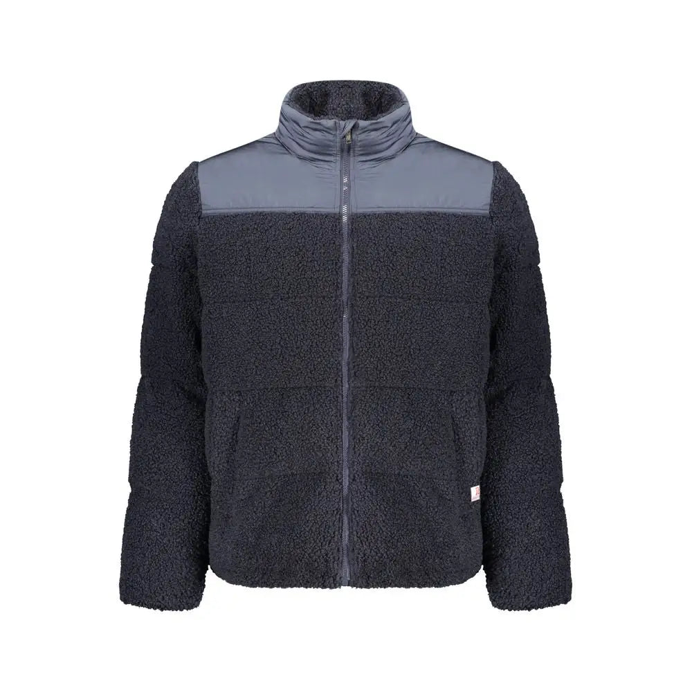 Rifle blue polyester jakke med lys grå panel over skuldre