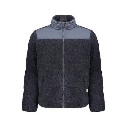 Rifle blue polyester jakke med lys grå panel over skuldre