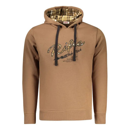 Tan rifle marrone cotton hoodie med plaid-forret og guld-logo